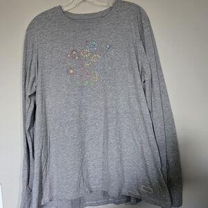 Life Is Good Gray Long Sleeve Tee with Pastel Floral Print